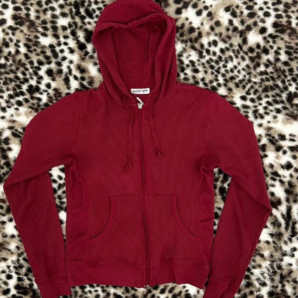 burgundy y2k knit zip up hoodie